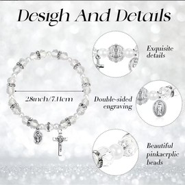 JACYUIG Rosary Bracelet Bulk with Mesh Bags Religious Catholic Rosary Bead Bracelets Baptism Party Favors for Guests (White,12Pcs)