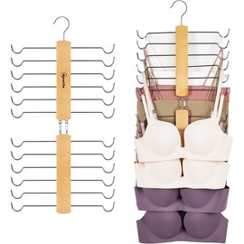 Tank Top Hanger for Closet -  Bra Hangers Space Saving,360? Rotating Wood Bra Holder Organizer,Non-Slip Foldable Metal Hooks Closet Storage Organizer for Cami, Sports Bras, Scarf, Tie and Belt - Color: 1
