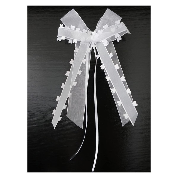 Pack of 10 Car Bows Antenna Bows Organza Heart Bows Car Jewellery Bride Couple Decoration Car Wedding Decoration Wedding Bows for Wedding Party Birthday Gift Packaging, White