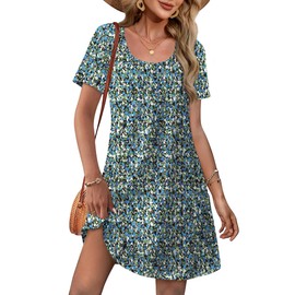OFEEFAN Boho Summer Dresses for Women 2025 Loose U Neck T Shirt Casual Swing Dress Sundresses wih Pockets Beach Vacation Essentials Fashion Floral 02 XL