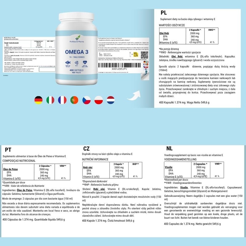 OMEGA 3 ProNatural Pharma | 400 Kapseln | Fischöl +
