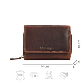 STILORD 'Beverly' Vintage Leder Geldbörse Damen Mittelgroß Echtleder Portemonnaie mit vielen Kartenfächern & Münzfach | Elegantes Damenportemonnaie mit RFID-Schutz, Farbe:Kara - Cognac