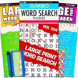 Large Print Word Search Books for Adults Super Set -- 6 Jumbo Word Find Puzzle Books with Large Print Plus Magnifier, Pen, and Bookmark (Over 800 Pages Total)