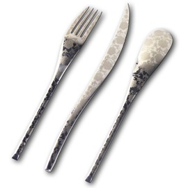 Nagao IKI Dinner Cutlery Set, Lotus, 3 Pieces, 18-8 Stainless Steel, Wooden Box, Made in Japan