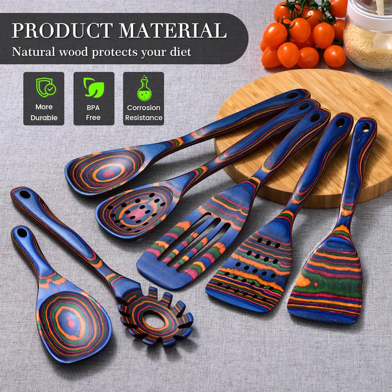 YUTFUBG Heat-Resistant Wood Cooking Utensils - 7pc Set, Eco-Friendly, Includes