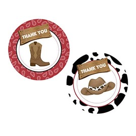 Cowboy Thank You Stickers 24 pcs for Western Boy Birthday Party Decoration Supplies and Rodeo Baby Shower Themed