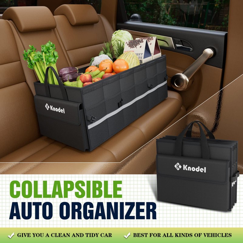 K KNODEL Car Trunk Organizer with Lid, 3 Compartments Collapsible