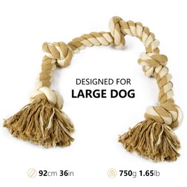 PetiFine Dog Rope Toys for Aggressive Chewers, Heavy Duty Cotton Chew Toys for Large Medium Dogs- 3 Feet 5 Knots Tough Interactive Tug of War Dog Pull Rope, Teeth Cleaning