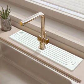 Faucet Mat for Kitchen Sink, Diatomite Fast Drying Stone Faucet Mat Sink Super Absorbent Prevents Moisture Buildup Faucet Splash Guard for Bathroom Counter (White, 23.6*3.9Inch)