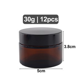 TOKSEO Pack of 12 Amber Glass Empty Jars, 30 ml Ointment Jars, Cream Jars for Filling, Brown Glass Container with Lid and Liner for Cosmetics, Creams, Lotions, Essential Oils