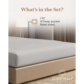 Luxury Egyptian Cotton Fitted Sheet - Soft, Comfy 1000 TC Sateen Weave, 16" Deep King Size - Light Gray