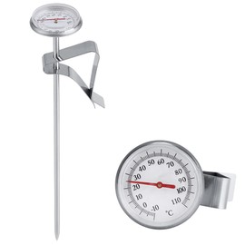 Milk Thermometer, 1.18in Dial Milk Frothing Coffee Thermometer Stainless Steel Instant Read Thermometer with Clip, -10~110℃, 7.6in Length, Coffee Frothing Accessories