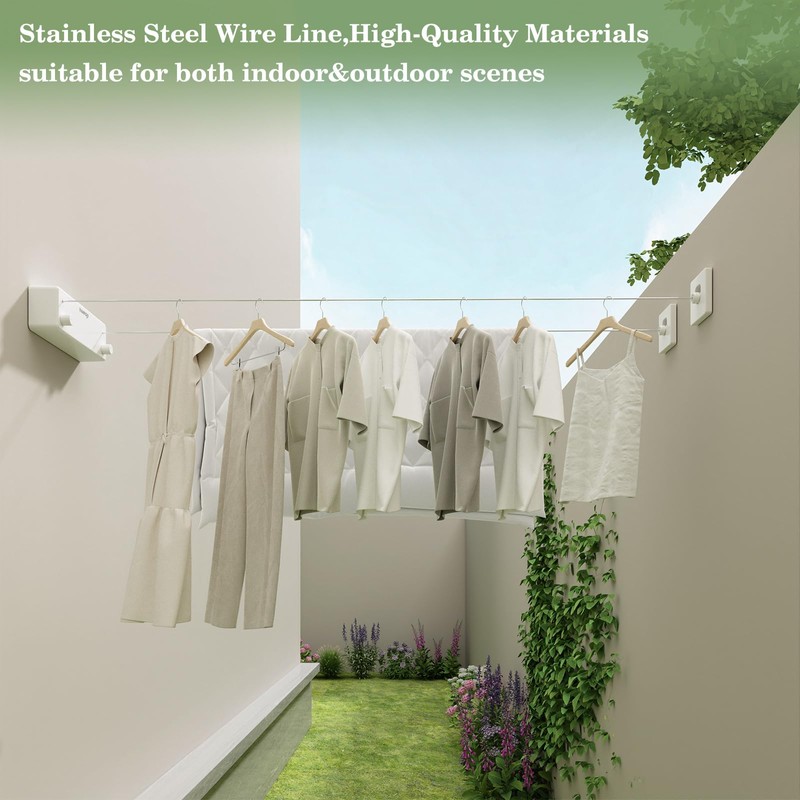 Danpoo Retractable Clothesline, 2x13.8ft Stainless Steel Clothes Line for Indoors/Outdoors,
