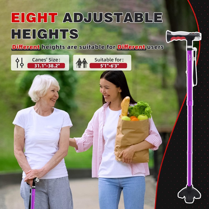 BigAlex Folding Walking Cane with Two Led Lights for Elderly