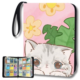 UGYAZX 900 Card Trading Card Binder with Zipper – 3-Ring 9-Pocket Album Fits 2.5" x 3.5" Cards, 50 Double-Sided Pages, PU Cover & Wrist Strap, Cute Cat Organizer for TCG & Sports Cards