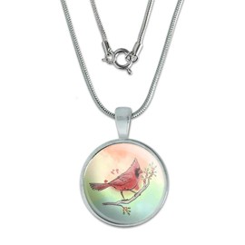 GRAPHICS & MORE Northern Cardinal Watercolor Northeastern Bird 0.75" Pendant with Sterling Silver Plated Chain