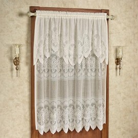 Adelina Floral Lace Window Treatment | Vintage Light Cream | Garden Cottage Rose Cameo Designs with Scalloped Edges | Rod Pocket Drapery | Easy-Style 63L All-In-One Panel with Attached 28L Valance