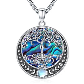 LOOVE Triple Moon Goddess Necklace Sterling Silver Tree of Life Necklace for Women Mother Tree Necklaces Triple Moon Pendant Wiccan Tree of Life Jewelry Gifts