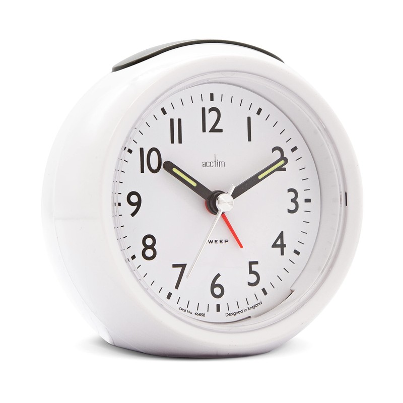 Acctim Grace Non-Ticking Sweep Analogue Bedroom Alarm Clock White