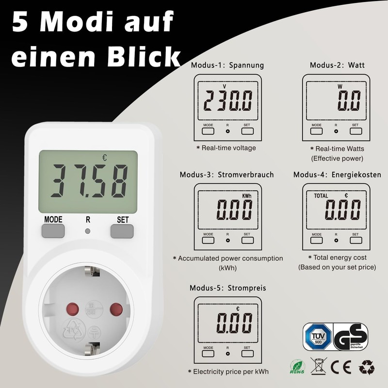 Awootsv Electricity Meter for Socket Power Meter Socket, Energy Cost