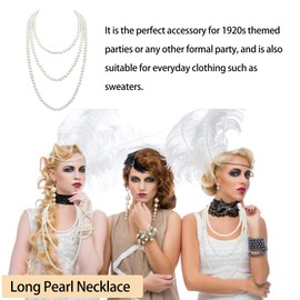 Pearl Necklace White 150 cm, 1920s Costume Accessories, Long Pearl Necklace, Lady White Elegant Artificial Pearl Necklace, Pearl Flapper Necklace, Imitation Pearls Long Chain, for Date Evening Party,