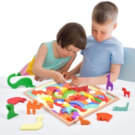 Vivuc Puzzles for Kids 3-5 Wooden Montessori Toys for Toddler 3+Years Colorful Animal Puzzles Kids Games Birthday Gifts for Boys and Girls (77pcs)