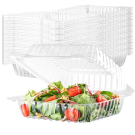 HOUZZKINGZ USA 25 Clear Plastic Containers, 8" X 8" X 3" Hinged Lid Togo Clamshell Food Containers for Food, Strawberry Boxes, Bakery Supplies, Cake, Cookie, Dessert, Salad, Treat Boxes