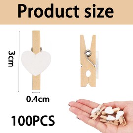 100Pcs Mini Wooden Pegs Mini Pegs Small Wooden Pegs for Arts and Crafts Heart Pegs for Decorative Photo Wall Home School Clothes Pegs Weddings & Events Decorations 3.0cm