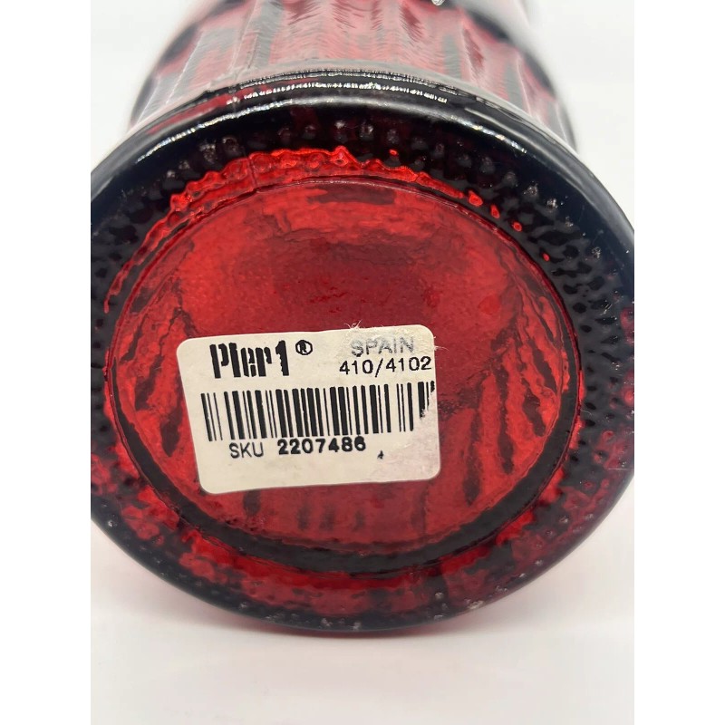 Pier 1 Cranberry Ruby Red Recycled Art Glass Embossed Bottle