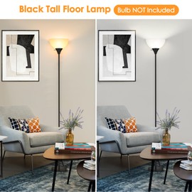 Coucrek Floor Lamp, LED Standing Lamps with White Plastic Shade, Black Modern Torchiere Floor Lamp, Tall Lamps for Living Room Dorm, Bulb not Included