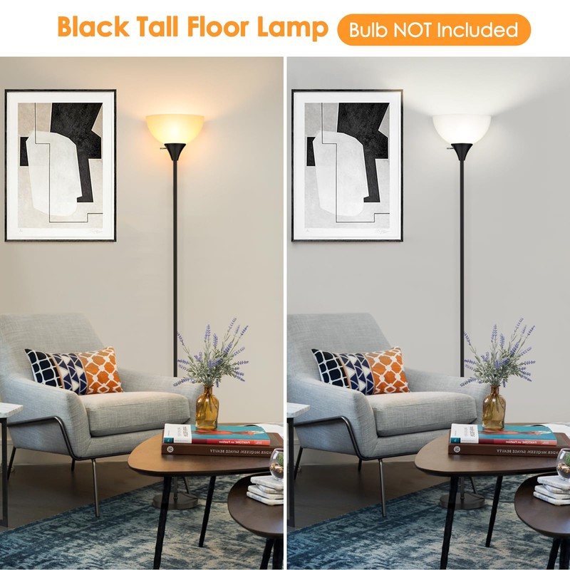 Coucrek Floor Lamp, LED Standing Lamps with White Plastic Shade,