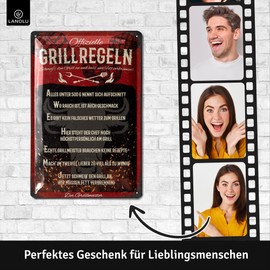 LANOLU Retro Tin Signs for Grilling – Grill Rules Sign – BBQ Grill Retro Decoration – Barbecue Area Sign Garden – Gift for Dad's Grillecke Sign – Signs with Sayings and Punching in 20 x 30 cm