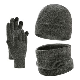 cxxtkcxxlc Winter Beanie Hat Scarf and Touch Screen Gloves Unisex Beanie Fleece Lining 3 in 1 Set Grey, gray