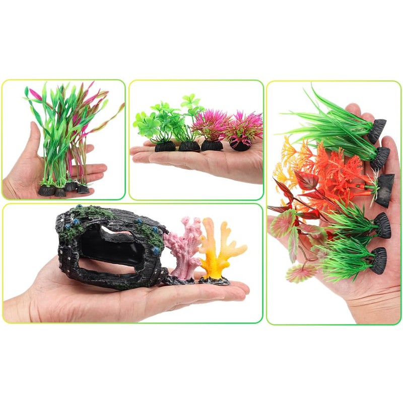 QUOZUO Broken Barrel Fish Tank Decor, 16pcs Fish Tank Accessories