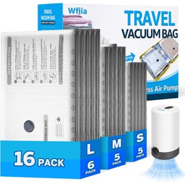 15+1 Packs Vacuum Bags for Travel with Rechargeable Pump, 3 Sizes Vacuum Seal Bags for Clothing, Compression Vacuum Travel Bags for Luggage, Vacuum