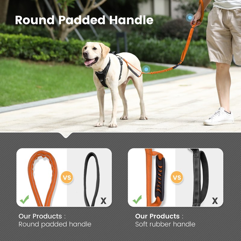 IOKHEIRA Orange Leash for Large Dogs, Multifunctional Adjustable Heavy Duty