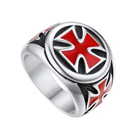 U7 Large Rings Mens Christianity Jewellery Knights Templar Grunge Ring for Father