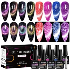 MTSSII Cat Eye Gel Nail Polish Set, 8 Colors, UV/LED Soak Off, Galaxy Glitter Collection (Set-3, 8pcs)