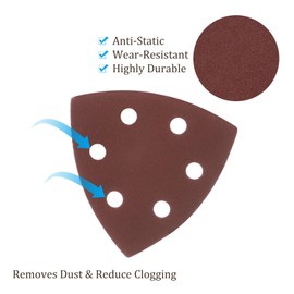 Kozelo 50pcs Mouse Sander Detail Sandpaper - [800 Grit, 3-1/2"] Triangle Hook and Loop Assorted Sanding Pads Sheet for Wood Furniture Polishing Use | 6 Hole, Aluminum Oxide