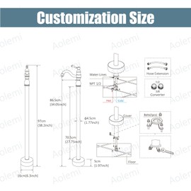 Aolemi Freestanding Tub Filler Polish Chrome Swivel Tub Spout Only Single Function Without Handheld Spray Single Lever Floor Mount Bathtub Faucet Single Handle Bathtub Mixer Tap