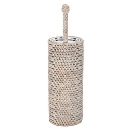 La Jolla Decorative Rattan Toilet Brush Set White Wash Handwoven Toilet Brush and Holder with Removable Cup & Lid Hygienic Odor-Free Design - 4.5" x 15.5" Size