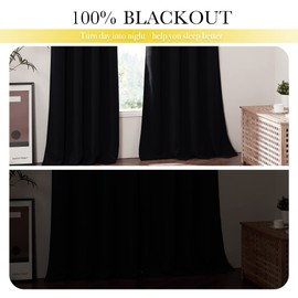 NICETOWN 100% Blackout Curtains with Same Color Liners, Thermal Insulated Full Blackout 2-Layer Lined Drapes, Energy Efficiency Window Draperies for Bedroom (Black, 2 Panels, 52-inch W by 63-inch L)
