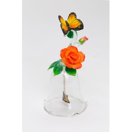 Cosmos Gifts Fine Porcelain and Hand Blown Glass Monarch Butterfly with Rose Flower Bell Figurine, 5-5/8" H