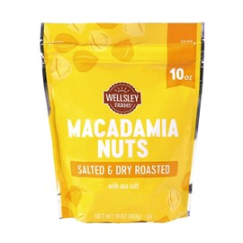 Wellsley Farms Salted & Dry Roasted Macadamia Nuts (1 Bag), Lightly Seasoned with Sea Salt, 10 oz Resealable Bag – Kosher, Keto-Friendly.