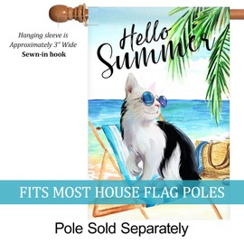 Texupday Hello Summer Sunglasses Cat Kitty on the Beach Chair House Flag Outdoor Yard Flag 28" x 40"