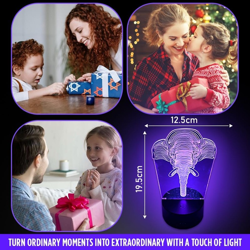 POGSTER 3D Elephant Lamp – 7-Color Changing LED Night Light