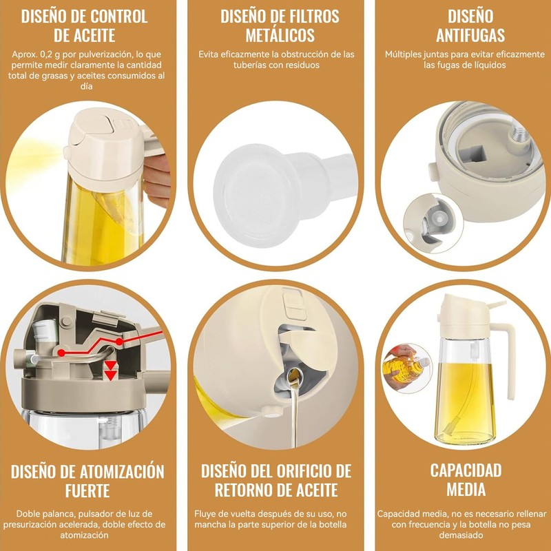 2 En 1 Pulverizador De Aceite Para Cocinar,Botella Dispensadora De
