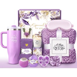 Birthday Gifts for Women, 12-Piece Gift Basket with 40oz Tumbler & Soft Blanket, Luxury Spa Gift Set for Mom Wife Her, Thinking of You Gifts & Get Well Soon Gift Basket