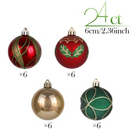 Valery Madelyn 24ct 60mm Country Road Red Green and Gold Shatterproof Christmas Ball Ornaments Decoration,Themed with Tree Skirt(Not Included)