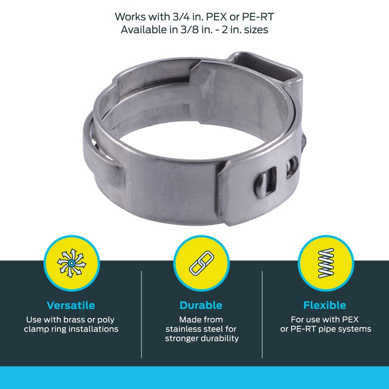 SharkBite 3/4 Inch Clamp Ring, Stainless Steel Plumbing Fitting, PEX